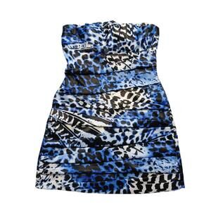 Robe tube Snap femme sans manche au genou taille Médium M bleu noire et blanche